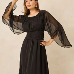 Styli Flared Sleeve Round Neck Maxi Midi Dress image 4