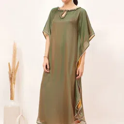 First Resort by Ramola Bachchan Beads Embellished Made to Measure Satin Kaftan Maxi Dress image 4