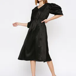 Smarty Pants Lapel Collar Puff Sleeve Satin Midi Dress image 4