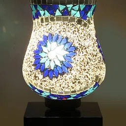 Devansh White & Blue Mosaic Design Glass Shade Table Lamp image 4