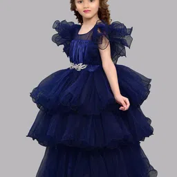 Pink Chick Girls Flutter Sleeve Layered Net Maxi Dress image 3