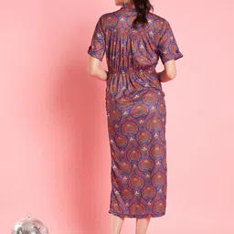 Antheaa Rust Printed Shirt Midi Dress image 5