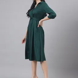 Latin Quarters Cuffed Sleeves Tie Up Shirt Midi Dress image 4