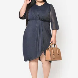 wild U Women Plus Size Navy Blue Net A-Line Dress image 5