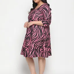 Amydus Women Plus Size Pink Animal Printed A-Line Dress image 5