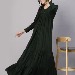 aayu V-Neck Cuffed Sleeves Tiered Flared Maxi Dress image 5