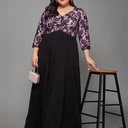 Miss Chase A+ Plus Size Self Design V-Neck A-Line Maxi Dress with Ruching image 5