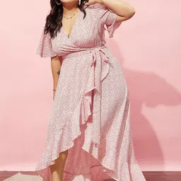 Berrylush Curve Floral Printed Flared Sleeve Wrap Dress image 5