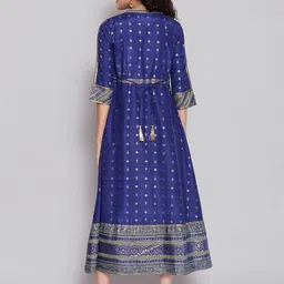 AURELIA Blue & Gold-Toned Ethnic Motifs Ethnic A-Line Midi Dress image 2