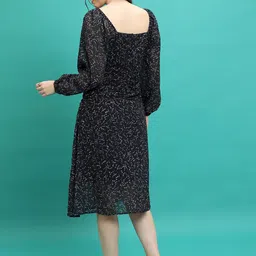 Tokyo Talkies Black Floral Printed Puff Sleeves Ruched A-Line Midi Dress image 4