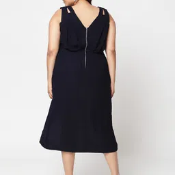 Curves by MISH Plus Size Navy Blue Embellished Accordian pleats Dress image 5