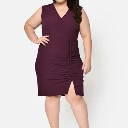 wild U Plus Size Ruched Front Slit Dress image 5
