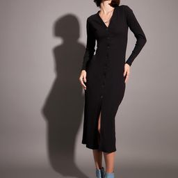 SASSAFRAS Black Ribbed Sheath Midi Dress-picture-10