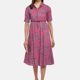AKKRITI BY PANTALOONS Women Shirt Style Floral Midi Dress image 3