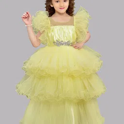 Pink Chick Girls Puff Sleeve Layered Net Maxi Dress image 3