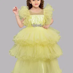 Pink Chick Girls Flutter Sleeves Layered Net Gown Maxi Dress image 5