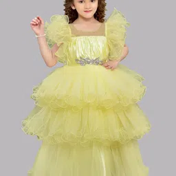 Pink Chick Girls Flutter Sleeves Layered Net Gown Maxi Dress image 4