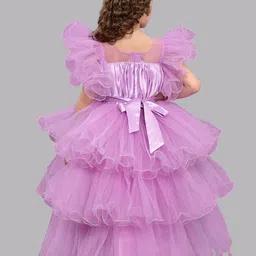 Pink Chick Girls Flutter Sleeves Layered Net Gown Maxi Dress image 3