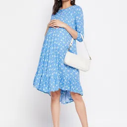 Hypernation Floral Printed Feeding & Maternity Empire Dress image 3
