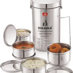 dhara stainless steel Mazan 4 Tier Medium Stainless Steel Insulated Tiffin Box 4 Containers Lunch Box image 5