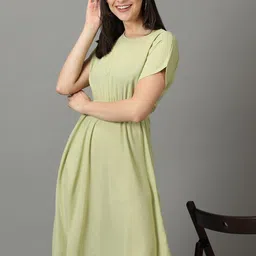SHOWOFF Round Neck Crepe Fit & Flare Dress-picture-24