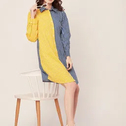 Moomaya Colourblocked Striped Cotton Shirt Dress image 5