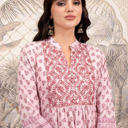 Vishudh Pink Ethnic Motifs Printed Mandarin Collar Fit and Flare Midi Ethnic Dress-picture-35