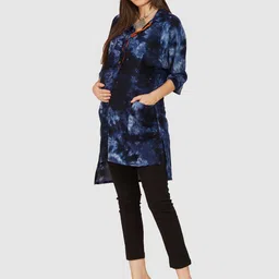 Mom For Sure by Ketki Dalal Maternity Dyed Shirt Collar High Low Kurta image 5