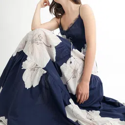 RAREISM Acker Floral Printed Tie-Ups Tiered Cotton Midi A-Line Dress-image-89