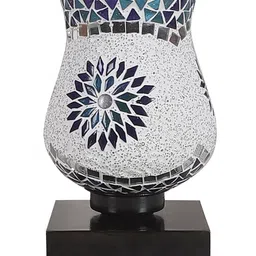 Devansh White & Blue Mosaic Design Glass Shade Table Lamp image 2