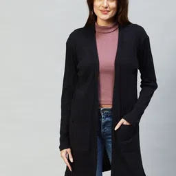 metronaut Women Straight Full Sleeve Black Shrug image 1