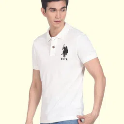 u.s. polo assn. Men Solid Polo Neck Cotton Blend White T-Shirt image 1