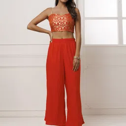 Geroo Jaipur Self Design Ethnic Top and Palazzo-image-3