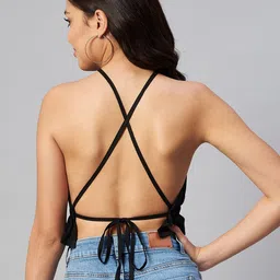 MIRAVAN Black Cinched Waist Crop Backless Top image 4