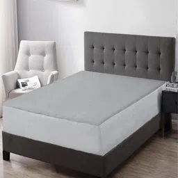 Trance Home Linen Unisex Grey Solid Terry Queen Waterproof Mattress Protector-image-3