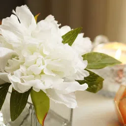 Pure Home and Living White Artificial Peony with Glass Vase image 4