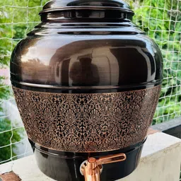 shivshakti arts Copper Water Dispenser Pot Matka Antique Eching -13 Litre (Kulfi Design) Bottom Loading Water Dispenser image 1