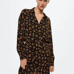 MANGO Floral Print Shirt Dress with Belt image 1