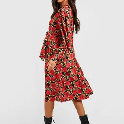 Boohoo Floral Wrap Belted Midi Dress image 3