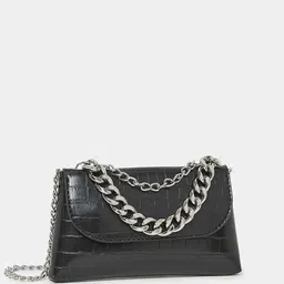 Styli Black Animal Textured Structured Drop Strappy Chain Shoulder Bag image 4