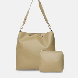 20Dresses Beige Colourblocked PU Structured Hobo Bag with Tasselled-picture-12