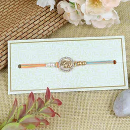 Asthetika Men Elephant- Motif With Stone Studded & Beaded Thread Rakhi-picture-43