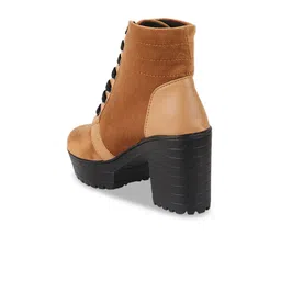 Shoetopia Girls Tan Suede Block Heeled Boots with Tassels image 5