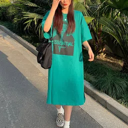 LULU & SKY Graphic Printed Drop Shoulder Sleeves T-Shirt Midi Dress-picture-29