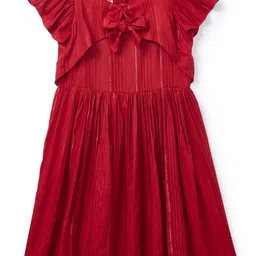 K&U Girls Maroon Striped Pure Cotton A-Line Dress-picture-46