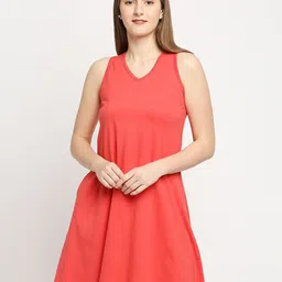 Autumn Hues Pink Solid A-Line Dress-image-27