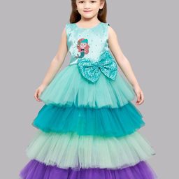 Pink Chick Girls Sea Green & Purple Embellished Satin Layered Gown-picture-46