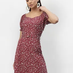 aayu Women Maroon & White Floral Printed Crepe Dress-picture-40
