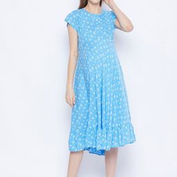 Hypernation Women Blue & White Floral Maternity A-Line Midi Dress-picture-20