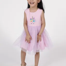 A Little Fable Girls Lavender Round Neck Fit And Flare Dress-picture-27